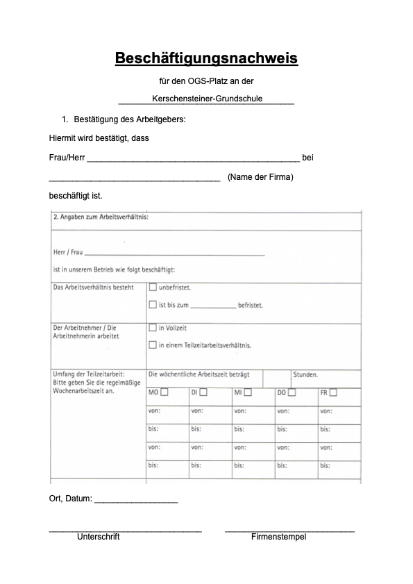 Beschäftigungsnachweis